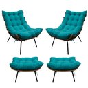 Ver imagem 1 de Kit 02 Poltronas e 02 Puffs Costela Base Fixa Suede - Doce Sonho Móveis - Azul Turquesa