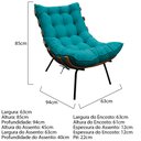 Ver imagem 4 de Kit 02 Poltronas e 02 Puffs Costela Base Fixa Suede - Doce Sonho Móveis - Azul Turquesa