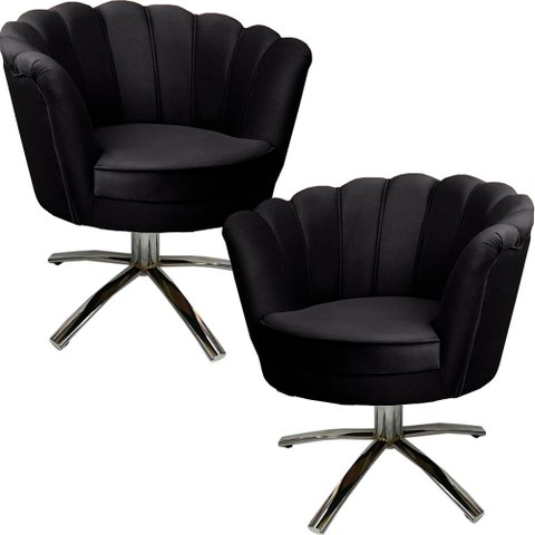 Kit Duas Poltronas Giratórias Pétala em Sued Premium Preto Sua Casa Decorações