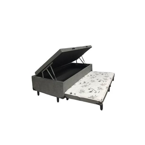Cama Box Baú Solteiro Com Auxiliar Suede Cinza (Espuma só na Auxiliar)