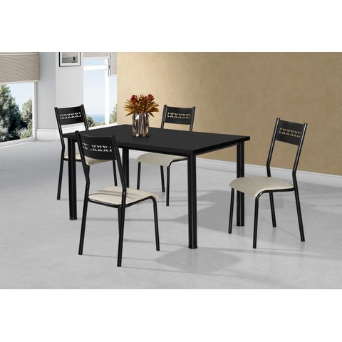 Mesa de Jantar 1,20m c/4 Cadeiras Titanium Tampo Preto Tubo Preto