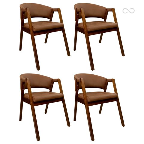 Kit 4 Cadeiras de Jantar com Braço Madeira Estofada Marrom Claro Ravena Ccs
