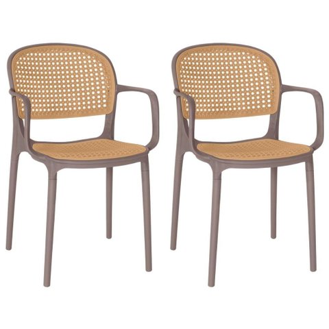Kit 2 Cadeiras de Jantar Roma Prática com Braços para Sala e Cozinha - Marrom Claro