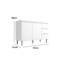 Ver imagem 2 de Balcão Gabinete para Pia Andreia sem Tampo 100cm 2 Portas 3 Gavetas Branco - Ajl Móveis Balcão Gabin