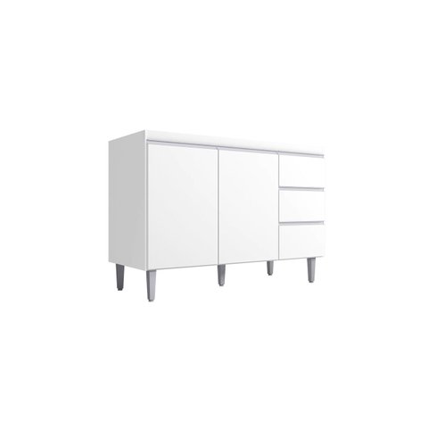 Balcão Gabinete para Pia Andreia sem Tampo 100cm 2 Portas 3 Gavetas Branco - Ajl Móveis Balcão Gabin