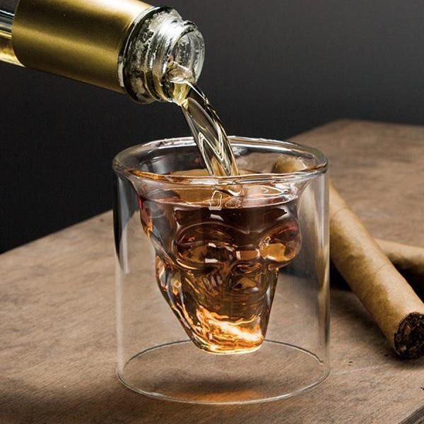 Jogo De Copo De Vidro Grosso Caveira Shot Whiskys Bar 75ml - Camicado