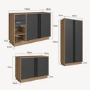 Ver imagem 3 de Conjunto Escritório Office 3 Peças, Armário Alto 2 Portas e Armário Baixo 4 Portas, 2 Gavetas,