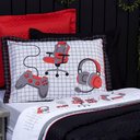 Ver imagem 1 de Jogo de Cama Lençol Casal Padrão Game Streamer Branco/vermelho com Fronhas e Virol Estampados 04