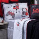 Ver imagem 3 de Jogo de Cama Lençol Casal Padrão Game Streamer Branco/vermelho com Fronhas e Virol Estampados 04