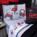 Ver imagem 2 de Jogo de Cama Lençol Casal Padrão Game Streamer Branco/vermelho com Fronhas e Virol Estampados 04