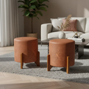 Ver imagem 2 de Kit 2 Puff Thor Redondo Decorativo Corano Camel Pés Madeira Luxo Lg Moeis