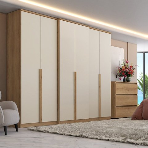 Guarda-Roupa Casal 6 Portas 4 Gavetas 261x60x230cm Valência Off White Capuccino/Off White