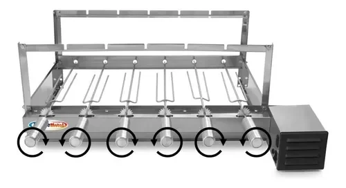 Churrasqueira Giratória Rotativa 6 Espetos Inox Giram Opostos Motor WEG - Lado Direito - 3