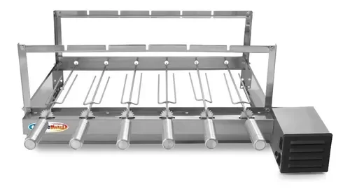 Churrasqueira Giratória Rotativa 6 Espetos Inox Giram Opostos Motor WEG - Lado Direito - 1