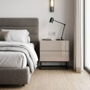 Ver imagem 4 de Criado Mesa de Cabeceira Eros 45cm 2 Gavetas MDF Moderno Off White Pés de Ferro Industrial Preto