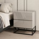 Ver imagem 1 de Criado Mesa de Cabeceira Eros 45cm 2 Gavetas MDF Moderno Off White Pés de Ferro Industrial Preto