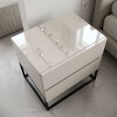 Ver imagem 2 de Criado Mesa de Cabeceira Eros 45cm 2 Gavetas MDF Moderno Off White Pés de Ferro Industrial Preto
