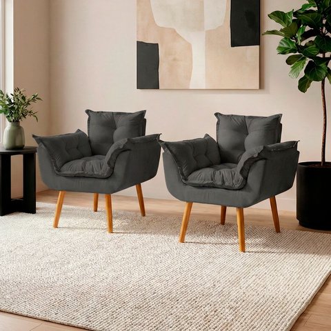 Kit 2 Poltronas Decorativas Reforçadas para Sala Alice para Recepção Manicure Escritório Suede