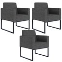 Ver imagem 1 de Kit 3 Poltronas Decorativa Sala e Recepção Base Fixa Metal Helô L02 Linho Cinza Escuro - Lyam