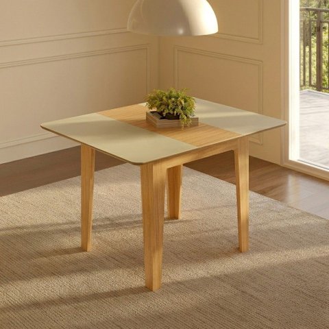 Mesa de Jantar Quadrada Extensível 90/127cm 100% MDF Carvalho Rose/ Off White - Dalla Costa