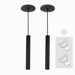 Kit 2 Pendente Tubo Palito 30cm - Preto + Lampada Led 4w - 2