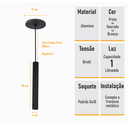 Ver imagem 4 de Kit 2 Pendente Tubo Palito 30cm - Preto + Lampada Led 4w