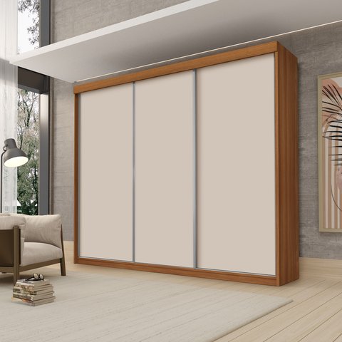 Guarda Roupa Casal Luxo Florença 100% MDF c/ 3 Portas de Correr 5 Gavetas -Trilhos em Alumínio - Lua