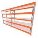 Ver imagem 1 de Mini Porta Pallet 200 Kg por Nivel Inicial + Continuação com 5 Niveis Laranja com Mdf Branco