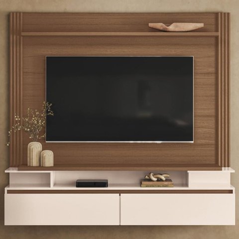 Painel Tv 65 Pol 181cm Bancada Suspensa Walle Castanho/off H01 - Mpozenato