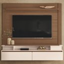 Ver imagem 1 de Painel Tv 65 Pol 181cm Bancada Suspensa Walle Castanho/off H01 - Mpozenato