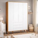 Ver imagem 1 de Roupeiro Elfe Retro 4 Portas 3 Classic Gavetas Branco Fosco com Savana - Moveisaqui