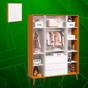 Ver imagem 5 de Roupeiro Elfe Retro 4 Portas 3 Classic Gavetas Branco Fosco com Savana - Moveisaqui