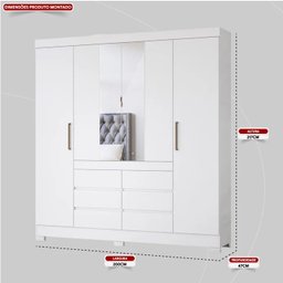 Guarda Roupa Casal 4 Portas, Espelho e 6 Gavetas Cádis - Branco - 4