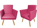 Ver imagem 1 de Kit 2 Poltronas Decorativa Bia Couro Rosa Pink Pés Madeira Ms Decor