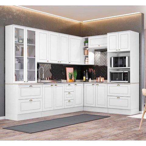 Cozinha Modulada de Canto 8 Peças 14 Portas 7 Gavetas Americana Henn - Branco/calcare