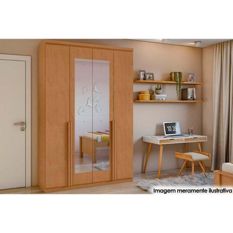 Guarda Roupa 4 Portas e 2 Gavetas C/ Espelho Alonzo New Amendoa Clean - Lopas