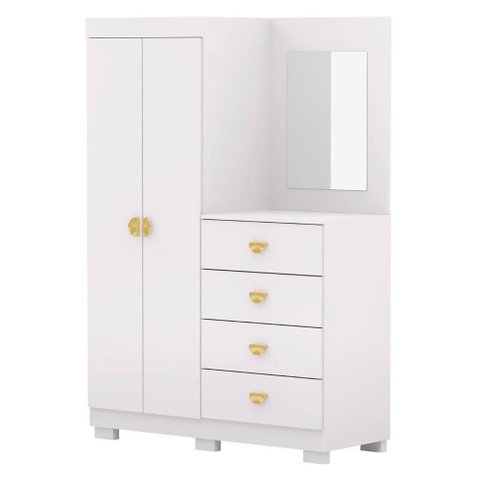 Guarda Roupa Cômoda com Espelho 120cm Cristal Flex Branco - Vila Rica