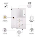 Ver imagem 3 de Guarda Roupa Cômoda com Espelho 120cm Cristal Flex Branco - Vila Rica