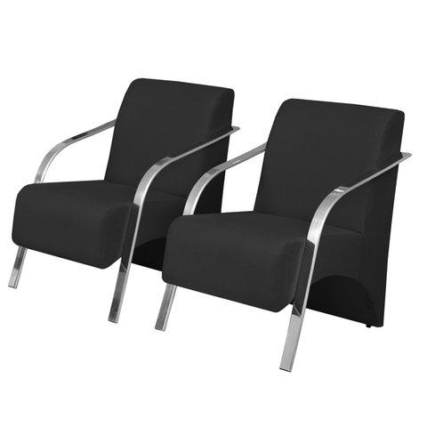 Kit 2 Poltronas Decorativas Vênus 1 Lugar Braço Pé Alumínio DSalla Suede Preto
