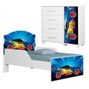 Ver imagem 1 de Mini Cama Infantil 153x79 e Comoda 4 Gavetas 1 Porta MDF Livia Azul Decmade