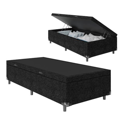 Cama Box Baú Solteiro Preto com Pistão a Gás 88x188