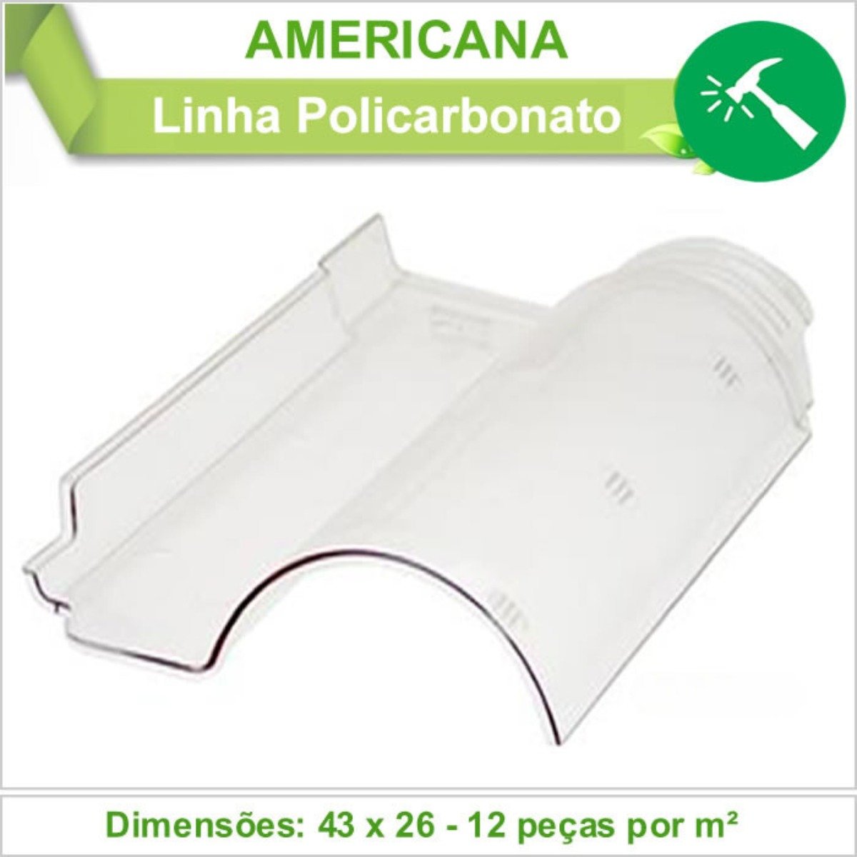 Telha Americana Policarbonato Transparente 6 Peças Plastelha Telha Transparente Policarbonato, Telha - 2