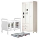 Ver imagem 1 de Berço Americano Soninho com Guarda Roupa Life Branco Acetinado Colchão Americano Sleep - Tigus