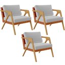 Ver imagem 1 de Kit 03 Poltronas Decorativas Sala Estar Pietra L02 Couríssimo Camel Linho Cinza - Lyam Decor