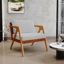 Ver imagem 2 de Kit 03 Poltronas Decorativas Sala Estar Pietra L02 Couríssimo Camel Linho Cinza - Lyam Decor