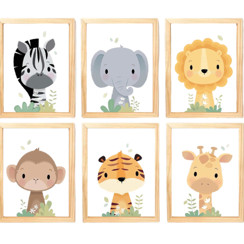 Quadro Infantil Safari 6 un A4 vidro e pendurador