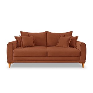Sofá Living 3 Lugares Bouclê Terracota 2.00m Pés em Madeira Bz Home Decor