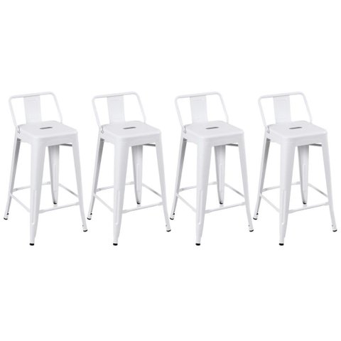 Kit 4 Banquetas Médias Iron Tolix com Encosto 66cm Branco