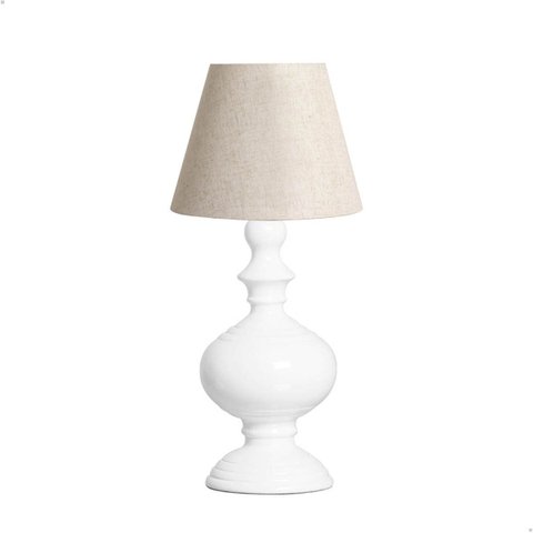 Abajur Pequeno de Quarto Imperial Branco de Cerâmica com Cúpula de Tecido