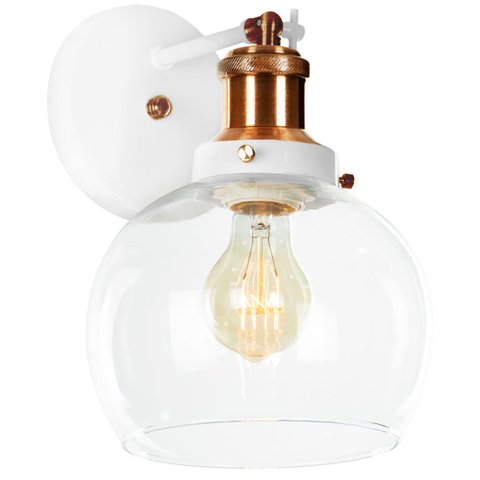 Arandela Château Bola Media Vidro Branco c/ Cobre 20cm